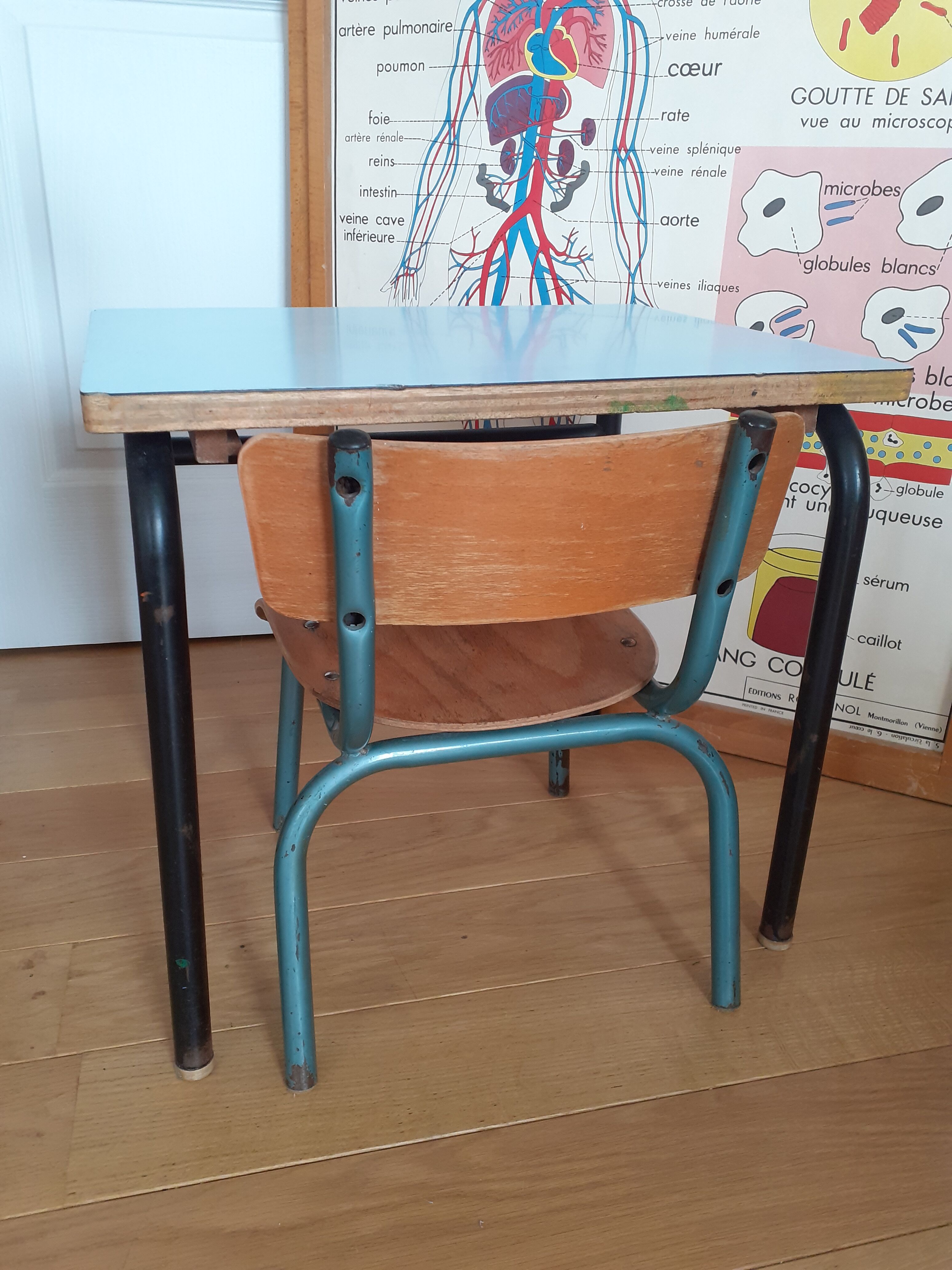 Vintage school table and its small chair