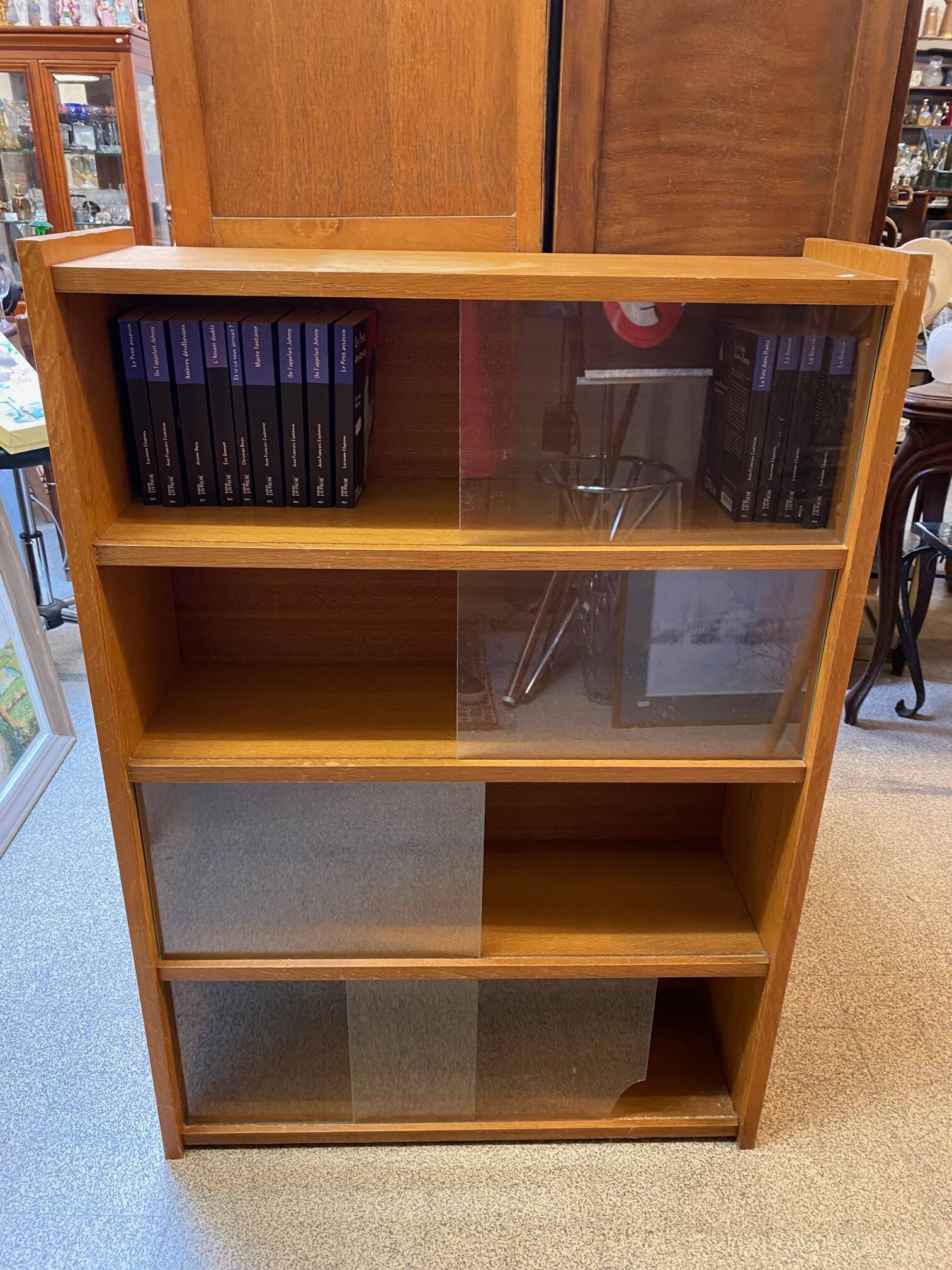 Bibus 1960s bookcase light oak with sliding glass