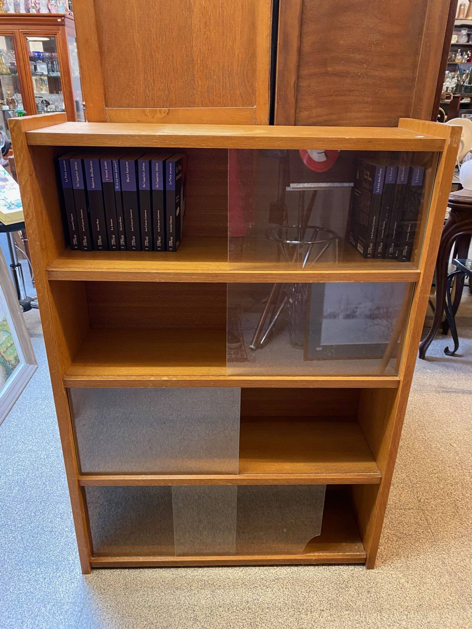 Bibus 1960s bookcase light oak with sliding glass