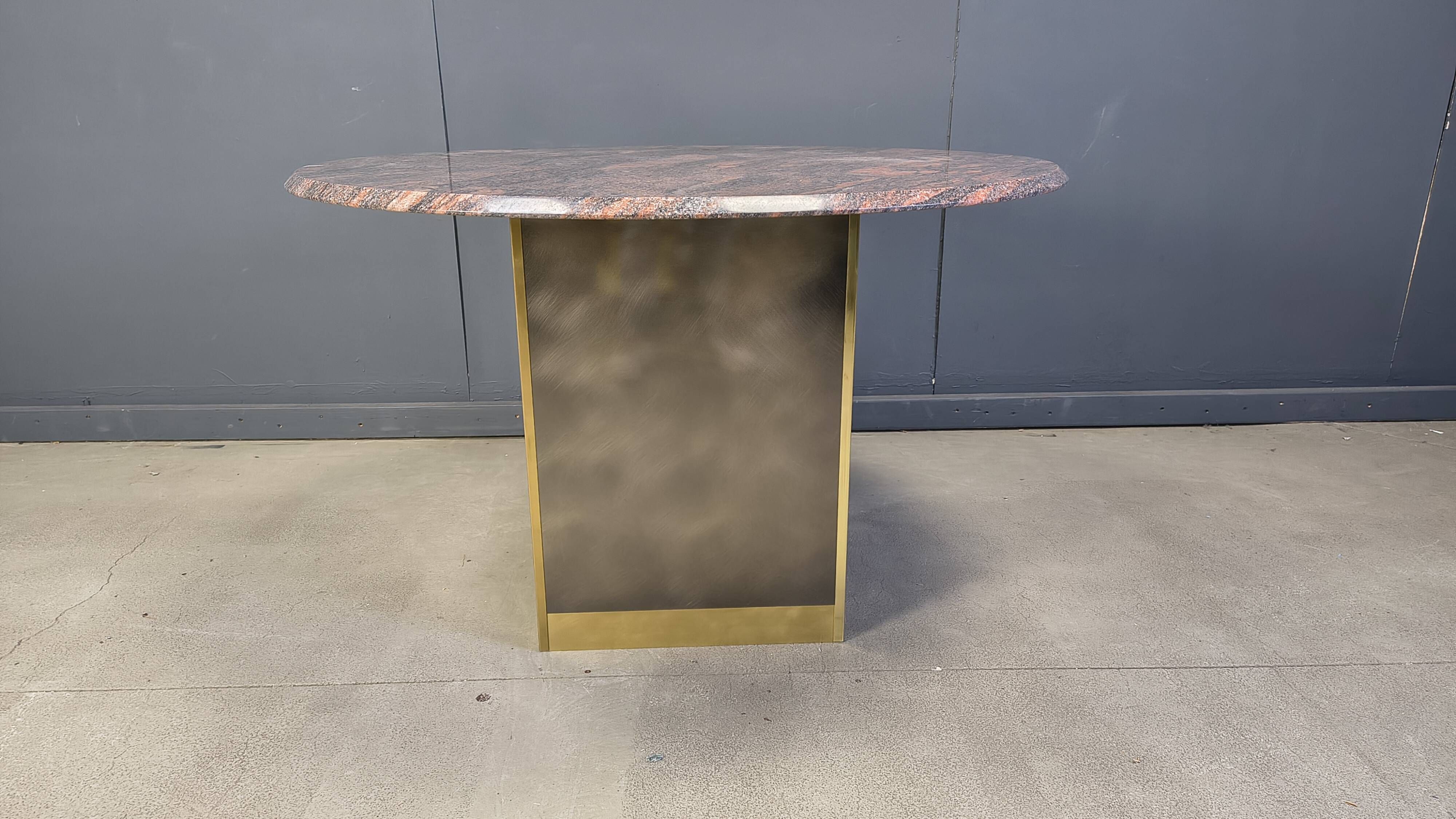 Vintage round granite and brass center table by Belgochrom , 1970s