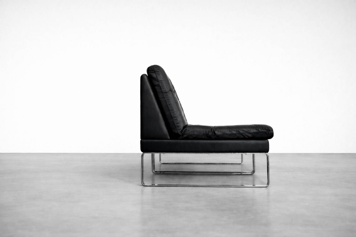 Vintage Mid-Century German Modern Minimalist Leather and Chrome Modular Sofa