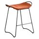 Contemporary sculptural bar stool, smoked black metal and natural tobacco leather.