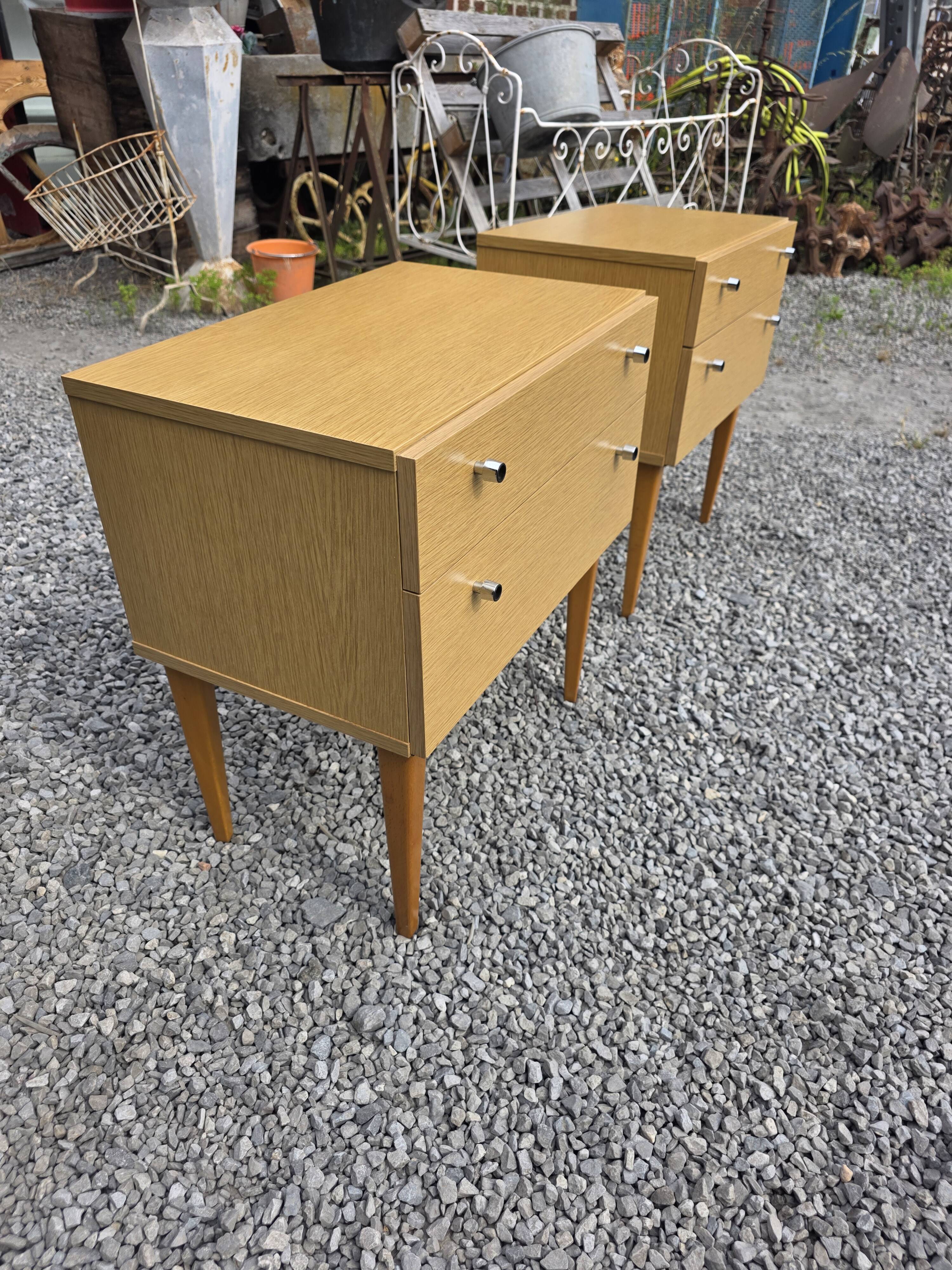 Pair of Scandinavian oak bedside tables from the 1960s.