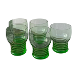 5 vintage green blown glass water glasses