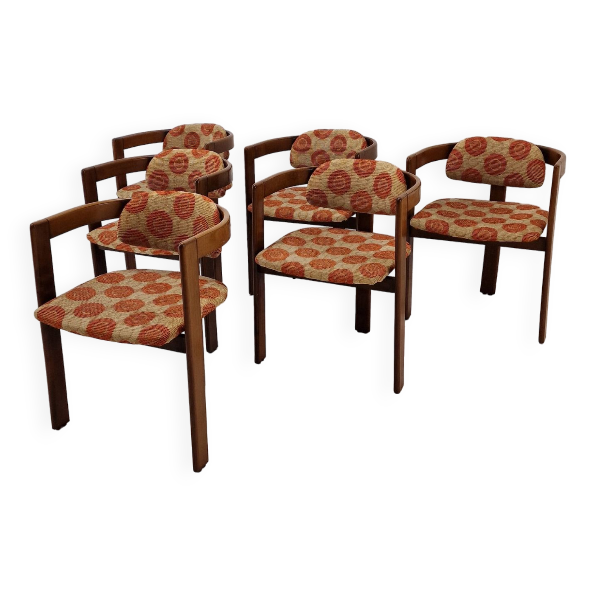 Set of 6 Italian Wooden Armchairs, 1960's
