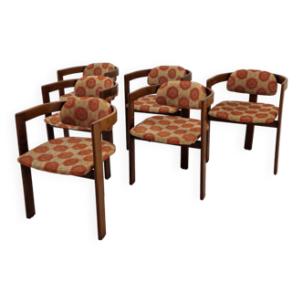 Set of 6 Italian Wooden Armchairs, 1960's