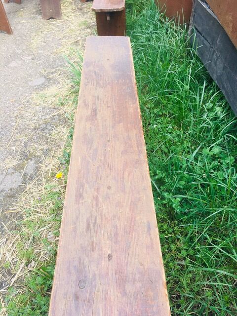 lot of 10 '30s bistro benches in pretty pattine fir