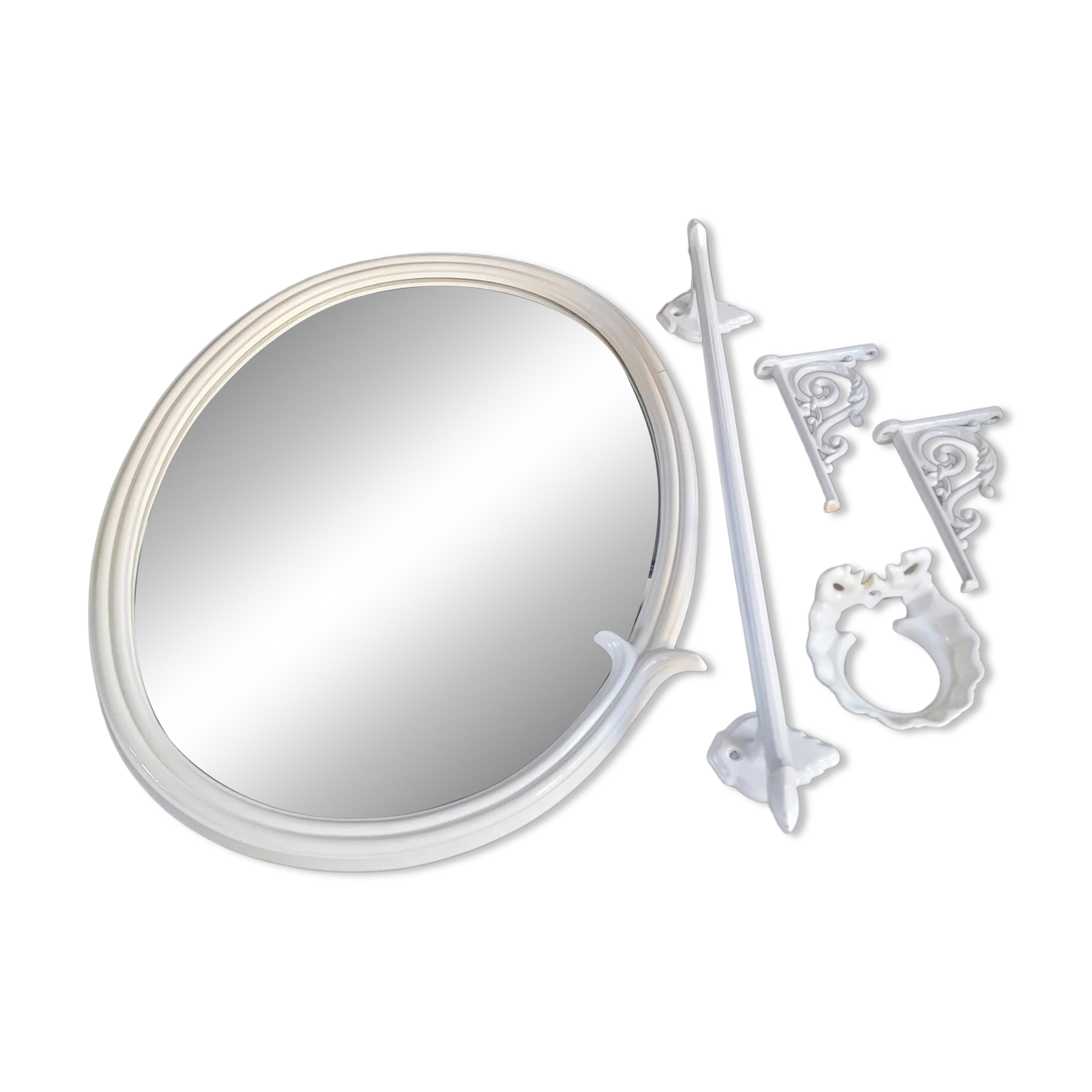 White enameled cast iron bathroom set