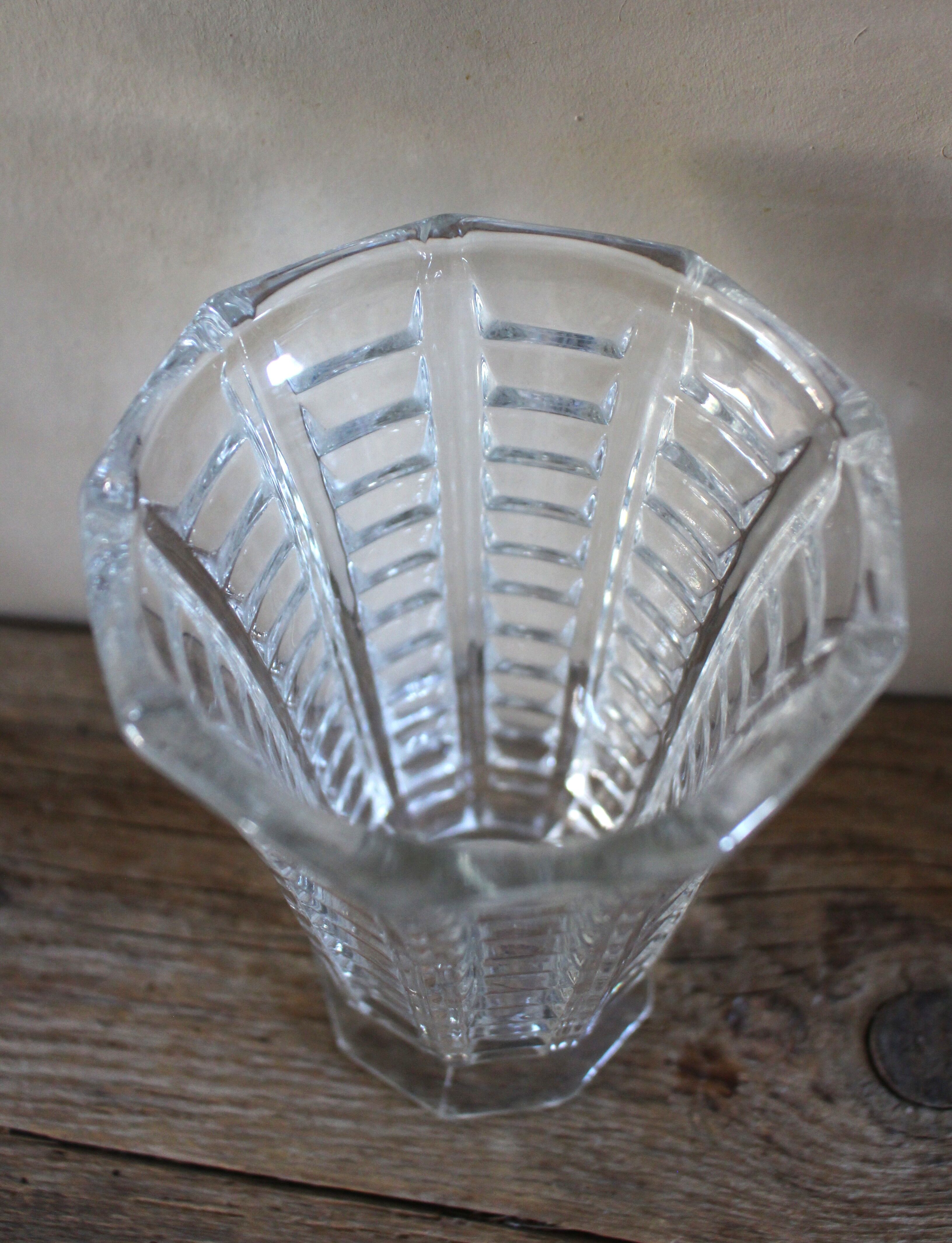 Vintage transparent cut glass pedestal vase