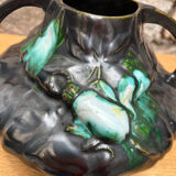 Art Nouveau barbotine vase with "scarabs" decoration.