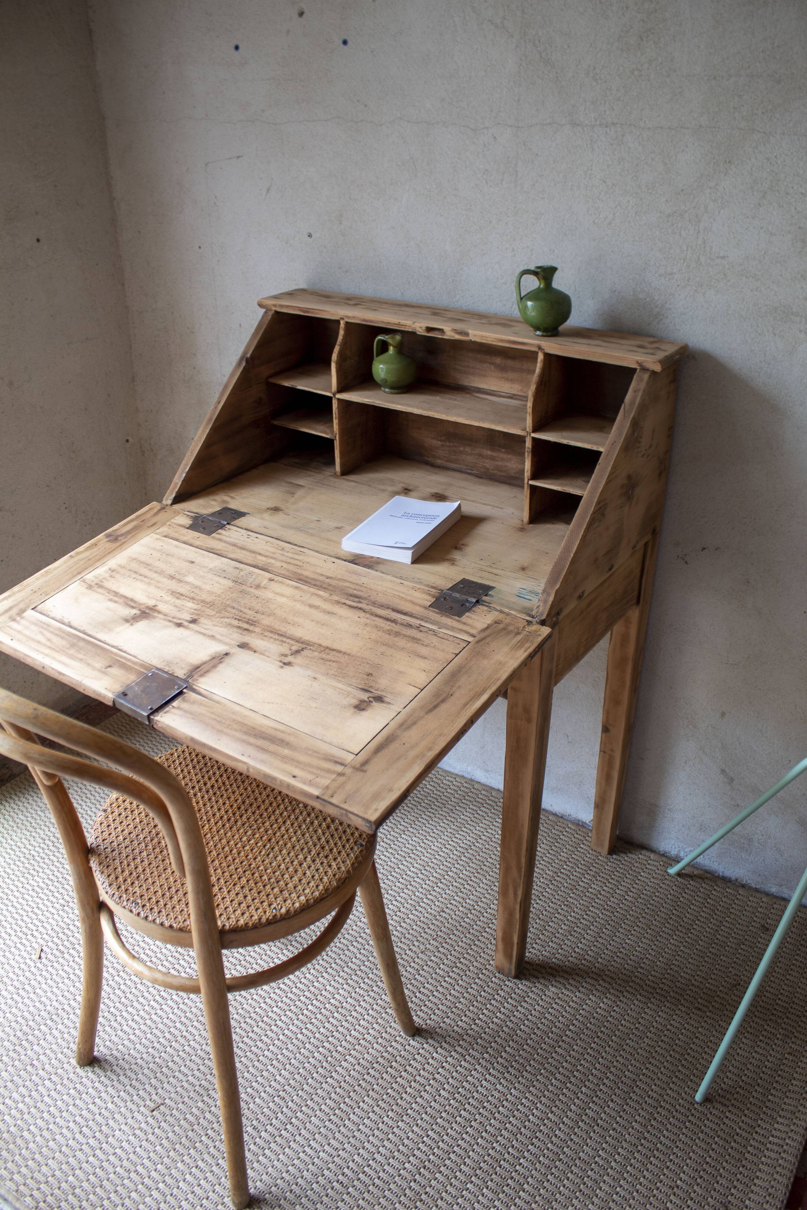 Secrétaire bureau vintage ancien bois massif