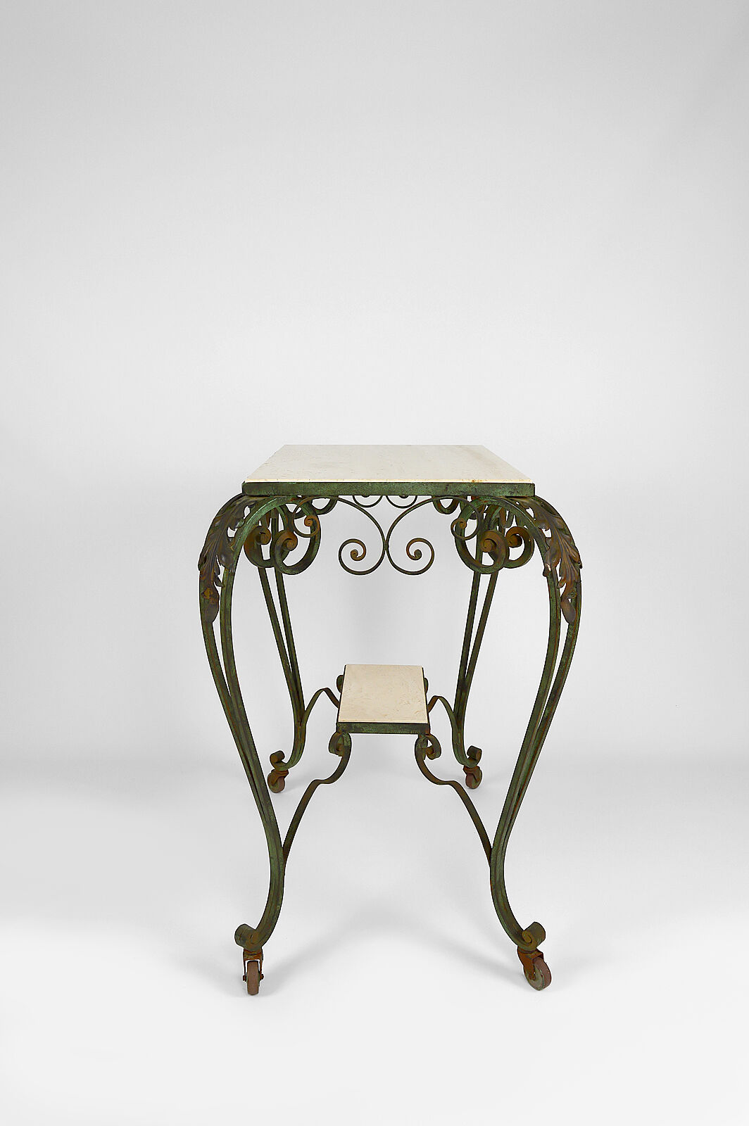 Art deco rolling service in wrought iron and travertine, france, 1940s