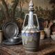 Vintage stoneware bottle with flamed glaze, France 1950-1970.