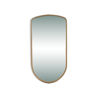 Grand miroir ovoïde vintage à bords dorés et noir - années 1960