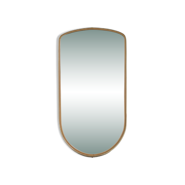 Grand miroir ovoïde vintage à bords dorés et noir - années 1960