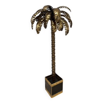 Palm Tree Floor Lamp in Gold Metal and Black Lacquered Mirror