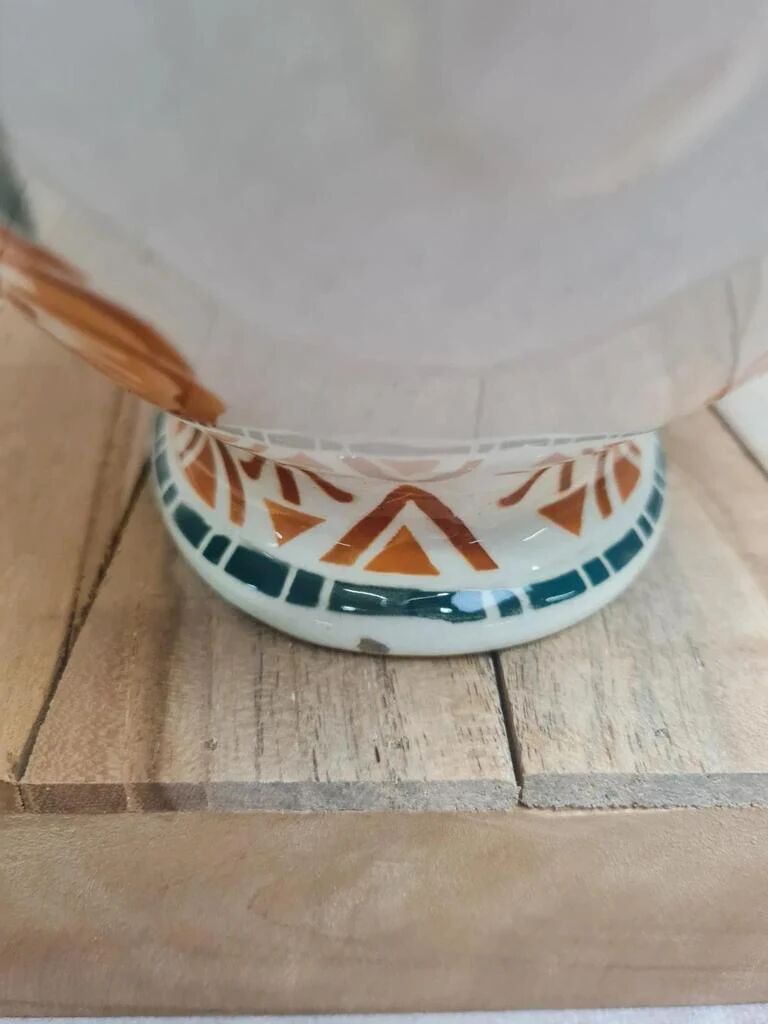 Art Deco Jardinière Moulin des Loups Orchies – stylised green & terracotta decoration – double handle
