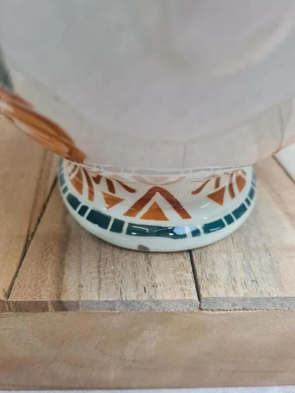Jardinière Art Déco Moulin des Loups Orchies – décor stylisé vert & terracotta – double anse