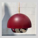 Trio of vintage burgundy and chrome pendant lamps