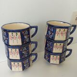 Art deco tea set in cream and blue faience signed. HB de la Hubaudière, Quimper. Around 1930