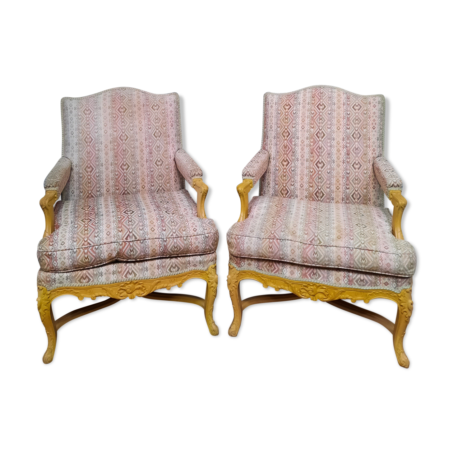 Pair of louis xv style upholstered armchairs