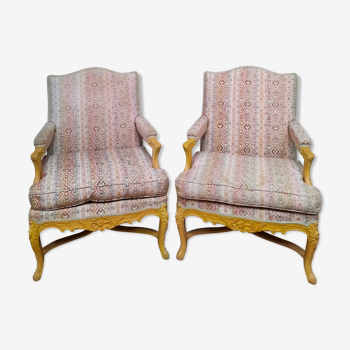 Pair of louis xv style upholstered armchairs