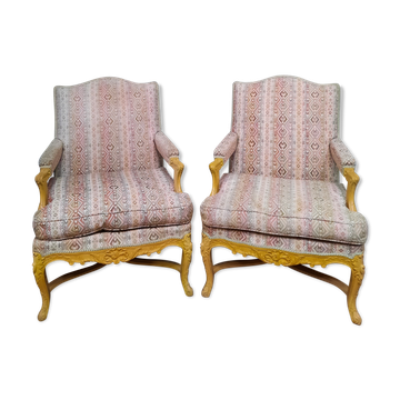 Pair of louis xv style upholstered armchairs