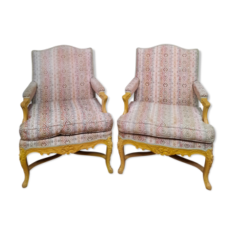 Pair of louis xv style upholstered armchairs