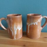 2 enameled stoneware mugs cups