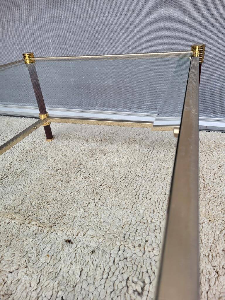 Gold glass coffee table with tobacco-colored legs, 1970s design