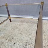 Gold glass coffee table with tobacco-colored legs, 1970s design