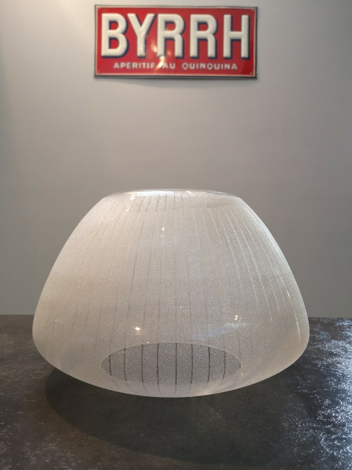 Old lampshade frosted glass stripes 100% vintage for suspension