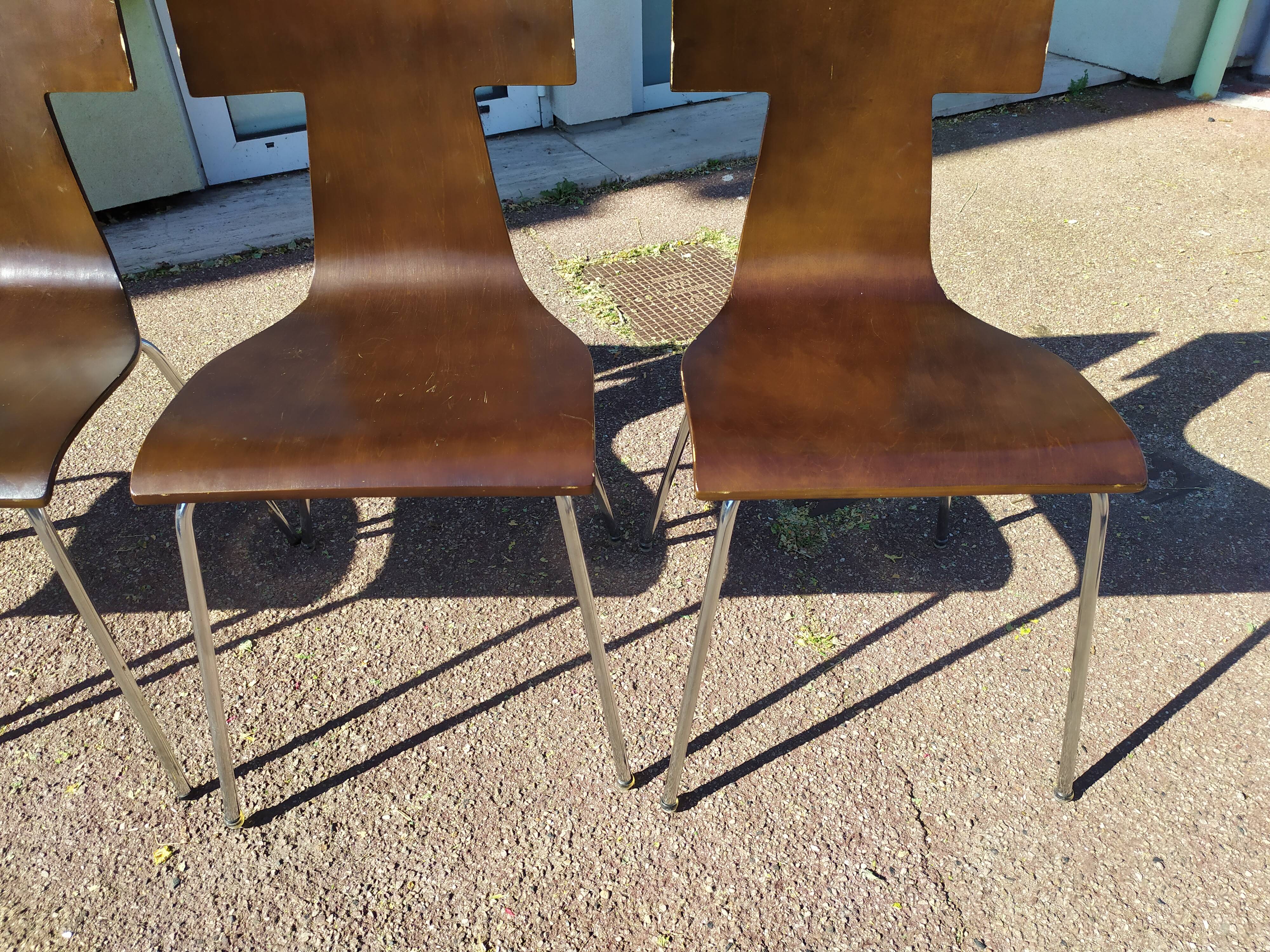 Set of 4 metal and wood chairs