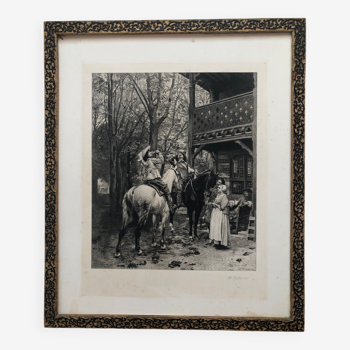 Etching la halte des cavaliers by Alf 1900