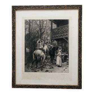 Etching la halte des cavaliers by Alf 1900
