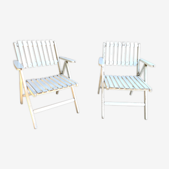 Paire de fauteuils de jardin vintage en bois par R. Gleizes