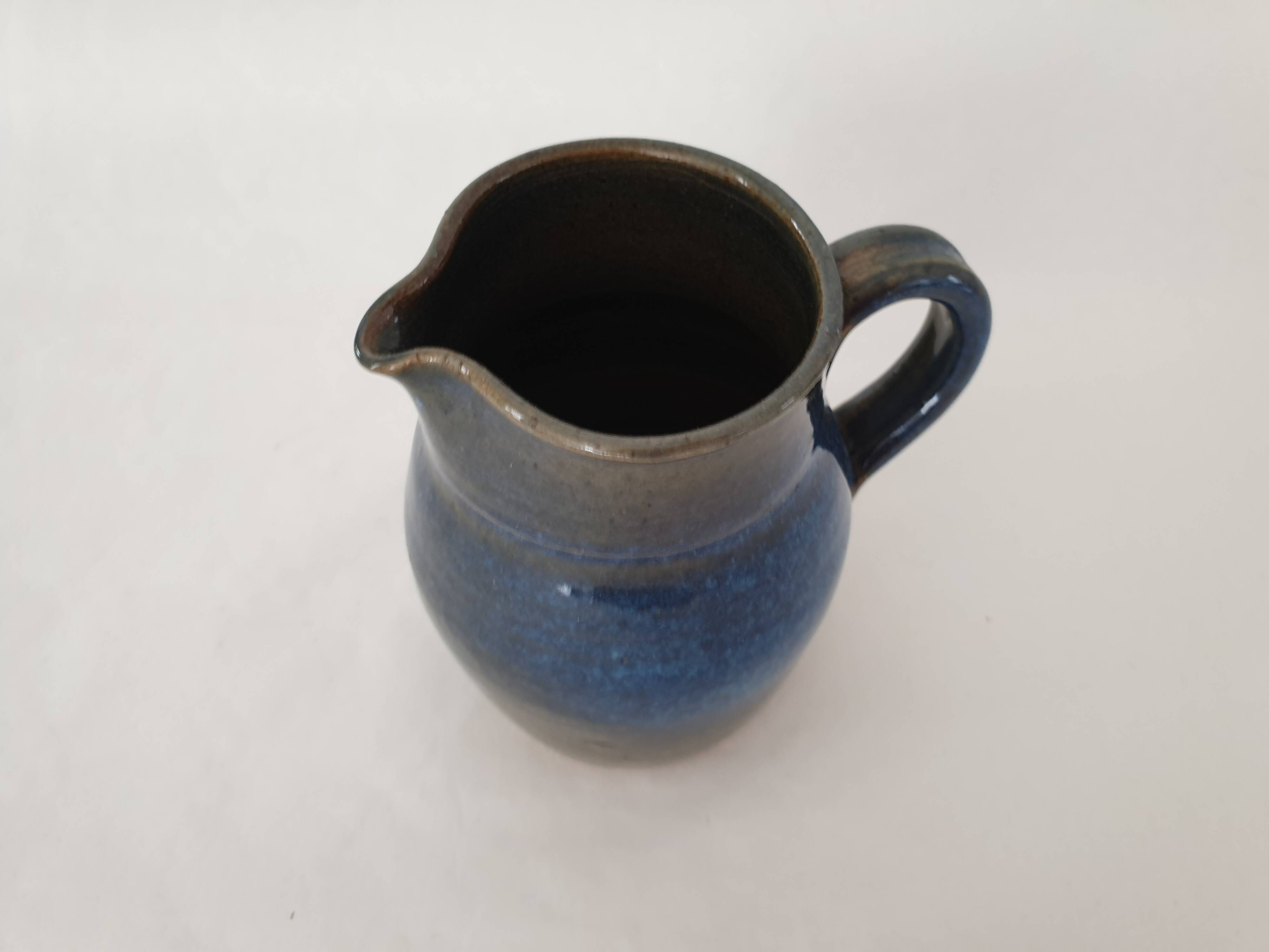 Small blue ceramic pitcher Signed Poterie de Nault