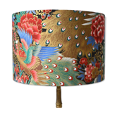 Jouy fabric lampshade, peacock, flowers, gold.