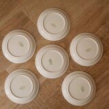 Set of 6 Sarreguemines plates, naïve décor, children in the rain