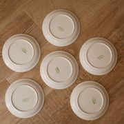 Set of 6 Sarreguemines plates, naïve décor, children in the rain
