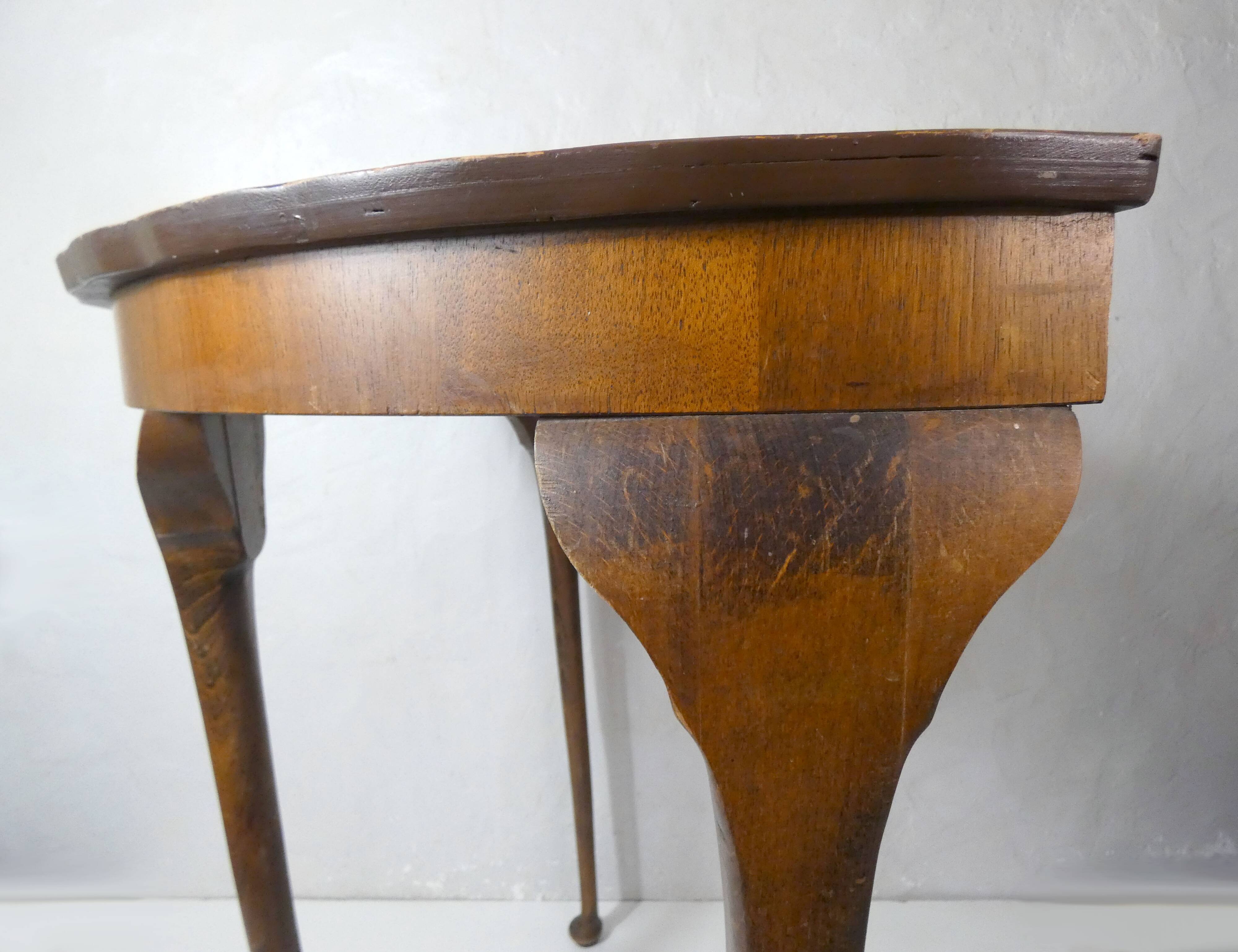 Old wooden half moon tripod console side table