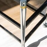 ERARD console (France), black metal and smoked glass side table, 1980.