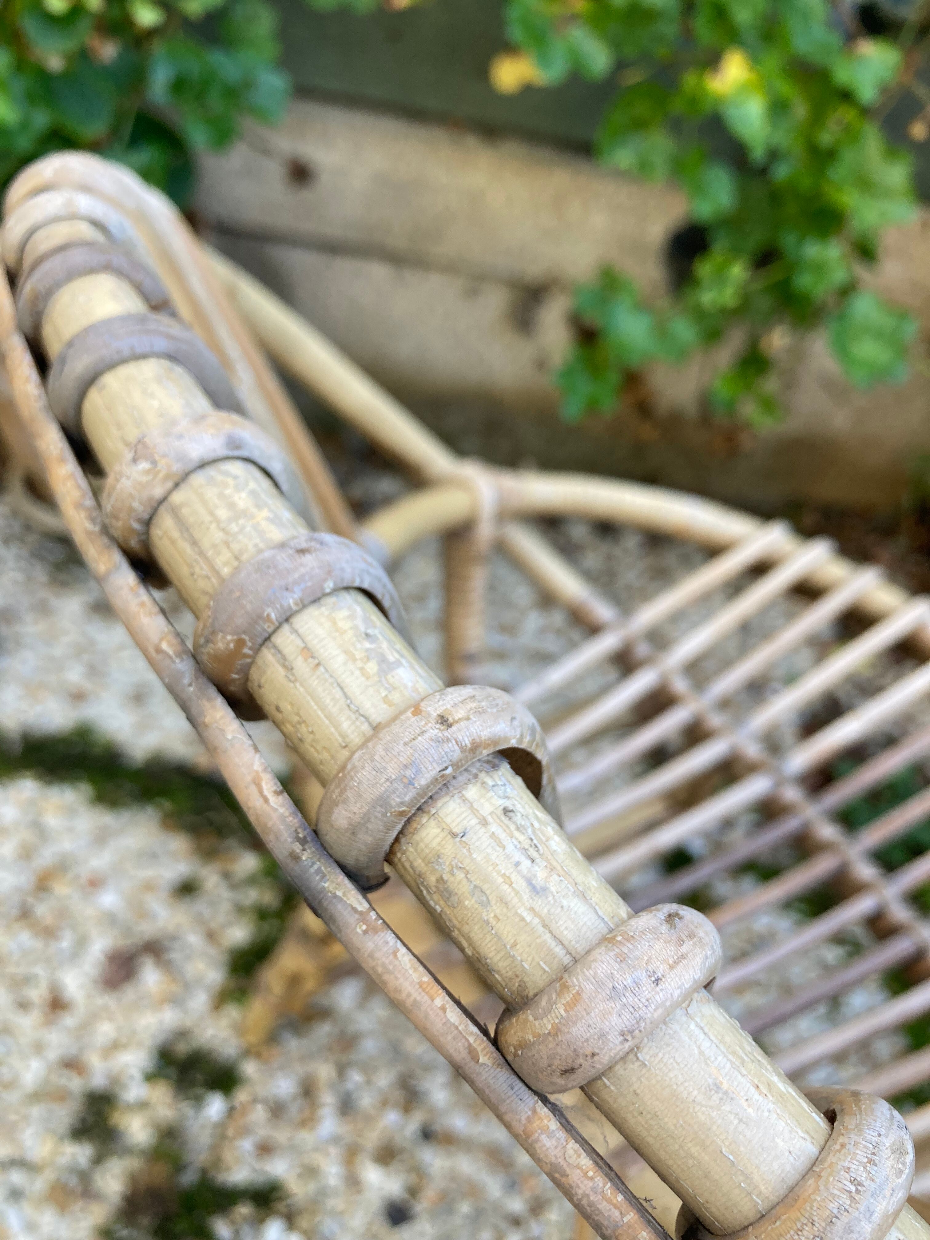 Set of 3 vintage rattan armchairs