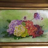 huile sur paneau bouquet de fleurs signée Marguerite Dorbritz