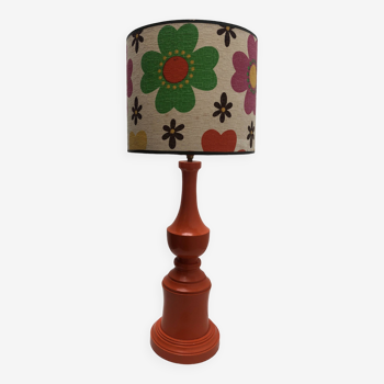 Orange lamp and lampshade floral pattern 1970s