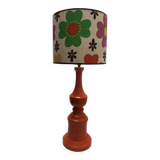 Lampe orange et abat-jour motif fleuri années 1970