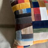 Patchwork cushions made from upholstery fabric