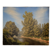 Tableau Peinture Huile Toile champêtre Lac Rivière Campagne Arbre Chemin 19