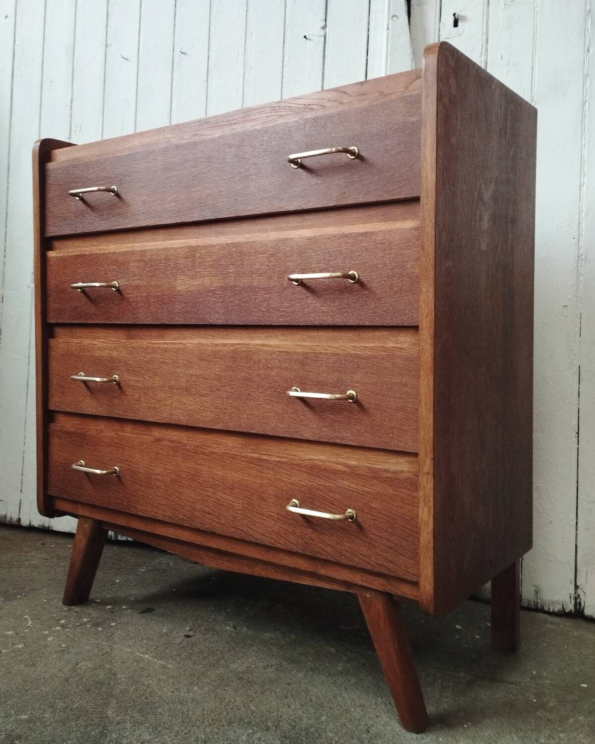 Vintage chest of drawers with solid oak compass legs