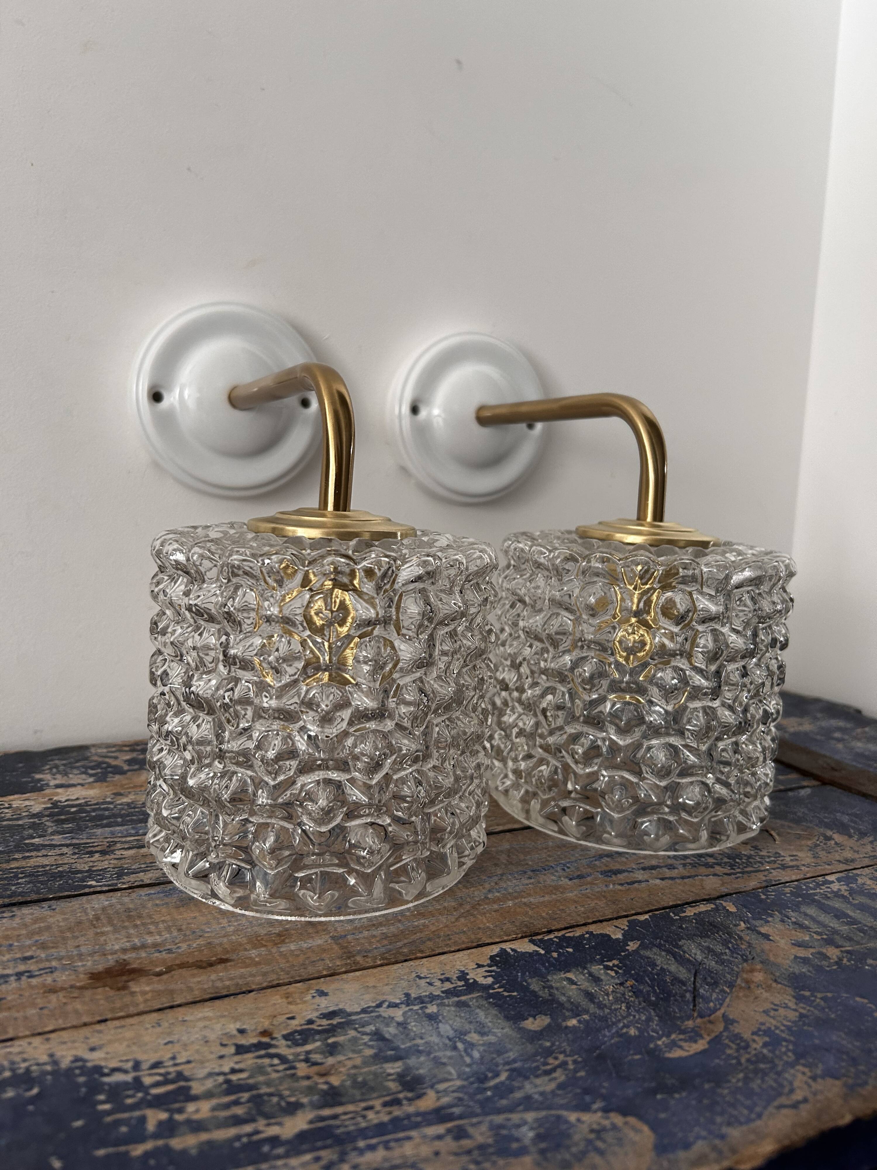 Pair of vintage chiseled glass wall lights
